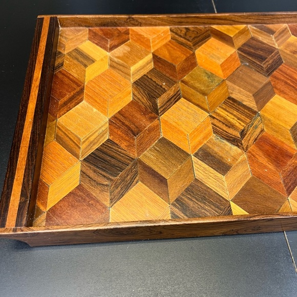 Vintage Tray Wooden Serving Tray Tan Brown - Picture 2 of 9